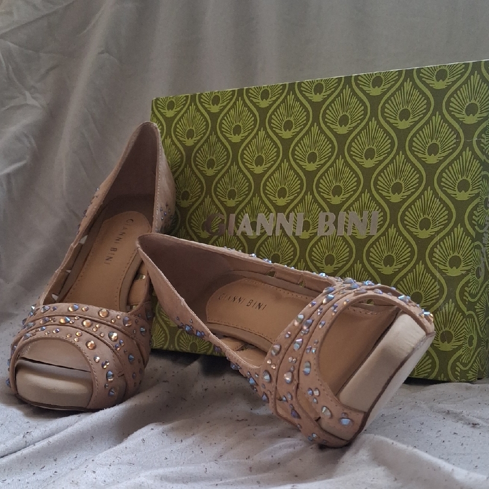 Gianni Bini Tan Embellished Peep Toe Heels